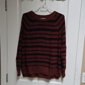 Eddie Bauer Striped Women's Sweater - Black and Brown Large 100% Cotton